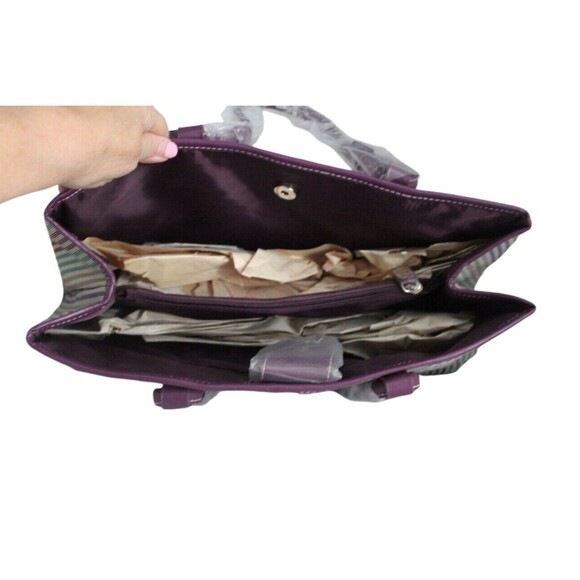 Womens Tote Canvas Large Handbag Purple Striped Fashion Bag With Wristlet NWOT - Picture 3 of 9